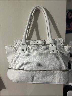 INNUE Italy White Perforated Leather Shoulder Bag Tote